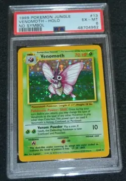 Holo Foil Venomoth # 13/64 No Symbol Error Jungle Set Pokemon Cards PSA 6 EX-MT - Image 1