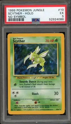Pokemon Scyther Jungle Holo Rare #10 NO SET SYMBOL ERROR PSA 5 - Image 1