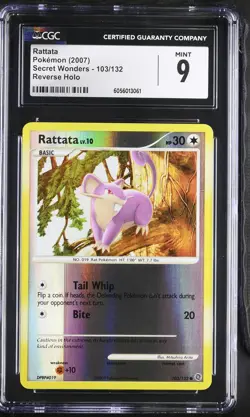 CGC 9 MINT Rattata 2007 Secret Wonders 103/132 Reverse Holo Pokemon Card - Image 1