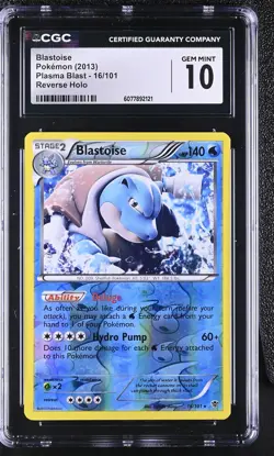 CGC 10 GEM MINT Blastoise 2013 Plasma Blast 16/101 Reverse Holo Pokemon Card - Image 1