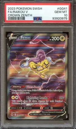 PSA 10 GEM MINT RAIKOU V ALT ART GG41/GG70 CROWN ZENITH 2023 POKEMON TCG - Image 1