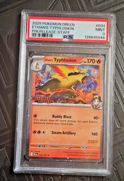 Pokemon Ethan's Typhlosion Destined Rivals STAFF Prerelease Holo Rare #034 PSA 9 - Image 1