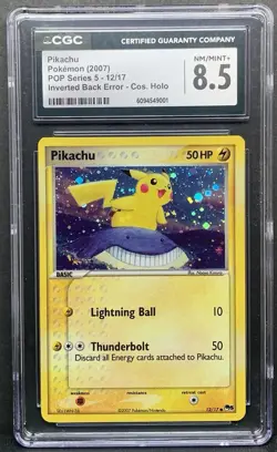 Pokemon 2007 POP Series 5 PIKACHU Cosmos Holo 12/17 Inverted Back Error- CGC 8.5 - Image 1