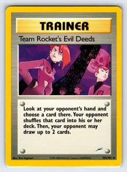 Team Rocket's Evil Deeds 103/105 Neo Destiny Pokemon Card Vintage Trainer Nm/Vlp - Image 1
