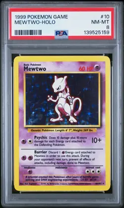 1999 POKEMON GAME #10 MEWTWO-HOLO PSA 8 - Image 1