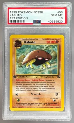 40685820 Kabuto 1999 Pokemon Fossil 1st Edition #50 PSA 10 - Image 1