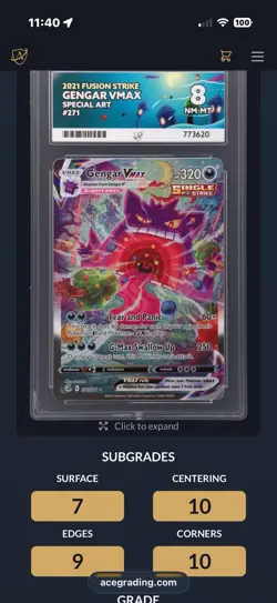 Pokemon TCG Gengar VMAX Alt Art 271/264 Fusion Strike ACE 8 - Image 3