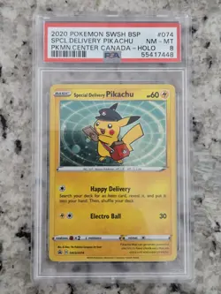 2020 POKEMON SWSH BLACK STAR PROMO #074 SPECIAL DELIVERY PIKACHU-HOLO PSA 8 - Image 1