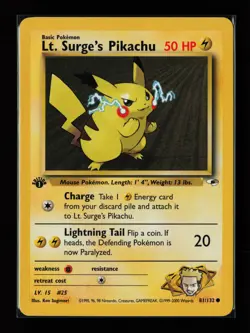 Lt. Surge's Pikachu 81/132 1st Edition Non Holo Gym Heroes Pokemon Card - Image 1