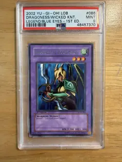 Yugioh Dragoness The Wicked Knight LOB-086 1st Ed PSA 9 MINT LOB Rare - Image 1
