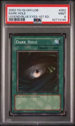 2002 YU-GI-OH! LOB-LEGEND OF BLUE EYES WHITE DRAGON 1ST ED #052 DARK HOLE PSA 9 - Image 1