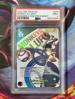 2025 ONE PIECE PROMOS DODGERS X ONE PIECE NIGHT #010 MONKEY D. LUFFY PSA 9 - Image 2