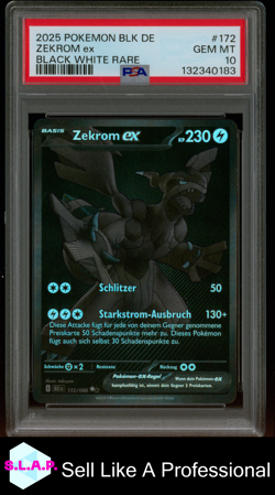 ZEKROM EX BLACK WHITE RARE POKEMON GERMAN BLK DE-BLACK BOLT 2025 172 PSA 10 - Image 1