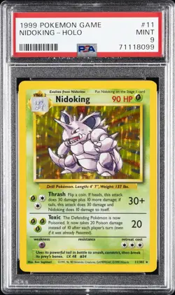 1999 POKEMON BASE SET UNLIMITED #11 NIDOKING-HOLO PSA 9 - Image 1