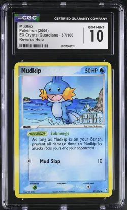 CGC 10 Mudkip EX Crystal Guardians 57/100 Reverse Holo STAMPED Pokemon Card - Image 1