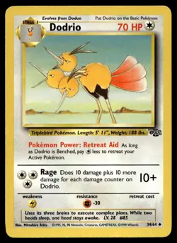 Dodrio 34/64 Pokemon Card Jungle Uncommon 70 HP Lightly Played GO - Image 1