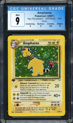 CGC 9 Ampharos (1st Ed.) Neo Revelation 1/64 Holo Pokemon Card B27 - Image 1