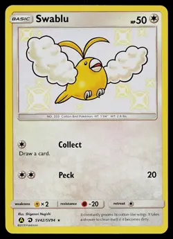 Pokemon Card - Swablu Hidden Fates SV42/SV94 Shiny Holo Rare - Image 1