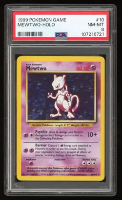PSA 8 NM-MINT Mewtwo Holo Base Set 10/102 Pokemon Card TCG - Image 1