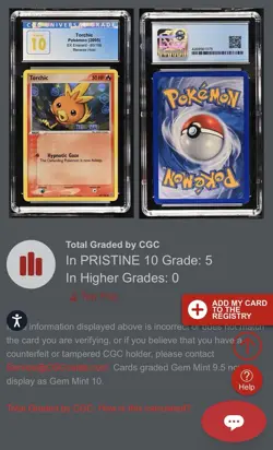 CGC PRISTINE 10 Torchic EX Emerald Reverse Holo Stamped Pokemon Card POP 5 - Image 2