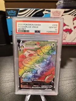 Pokemon TCG Snorlax VMAX Secret Rare Card Sword & Shield Base Set 206/202 PSA 10 - Image 1
