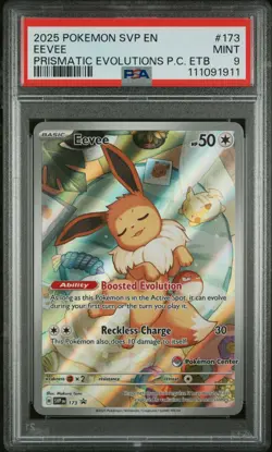 EEVEE #173 2025 POKEMON PRISMATIC EVOLUTIONS POKEMON CENTER ETB PROMO SVP PSA 9 - Image 1
