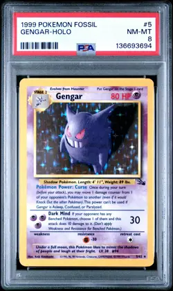 1999 POKEMON FOSSIL #5 GENGAR-HOLO PSA 8 - Image 1