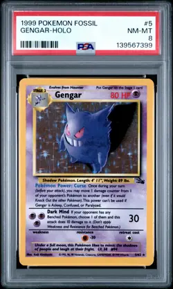 1999 POKEMON FOSSIL #5 GENGAR-HOLO PSA 8 - Image 1