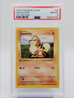 GROWLITHE 1999 POKEMON GAME BASE SET 1ST EDITION UNCOMMON 28/102 PSA 8 Q0004 - Image 1