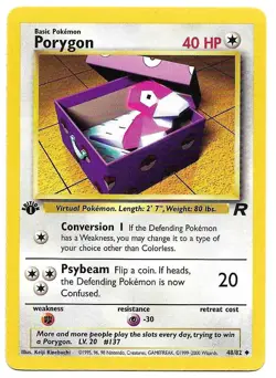 Pokemon 1st Edition Porygon 48/82 Team Rocket LP Vintage - Image 1