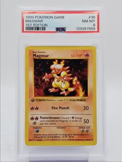 MAGMAR 1999 POKEMON GAME BASE SET 1ST EDITION UNCOMMON 36/102 PSA 8 Q0004 - Image 1