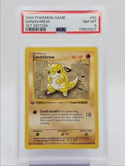 SANDSHREW 1999 POKEMON GAME BASE SET 1ST EDITION COMMON 62/102 PSA 8 Q0004 - Image 1