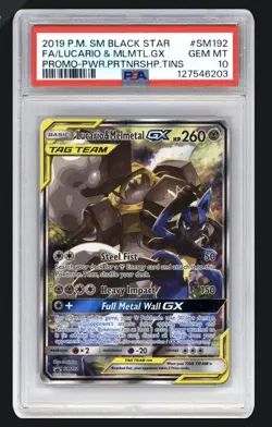 2019 Pokemon Sun and Moon Black Star Promo Lucario & Melmetal GX PSA 10 #SM192 - Image 1