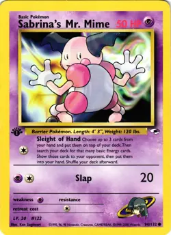 Pokemon TCG Sabrina's Mr. Mime Gym Heroes 94/132 Regular 1st Edition Common LP - Image 1