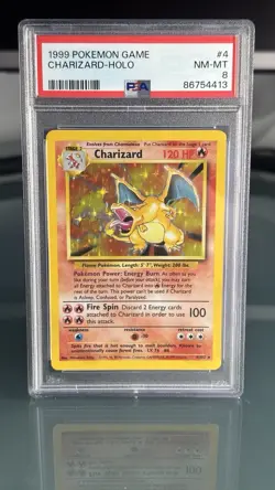 Pokemon TCG Charizard Base Set Holo Unlimited Rare Card 4/102 1999 - PSA 8 NM - Image 1