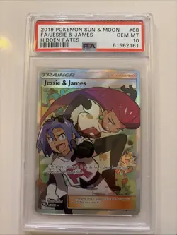 PSA 10 Jessie and James Full Art 68/68 Hidden Fates Pokemon Card 2019 GEM MINT - Image 1