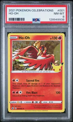 2023 Pokemon Celebrations 001/025 Ho-Oh Holo PSA 8 NM Rare Card Fresh New foil - Image 1