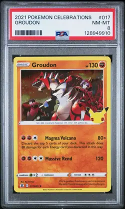 2023 Pokemon Celebrations 017/025 Groudon Holo PSA 8 Mint Rare Card Fresh New - Image 1
