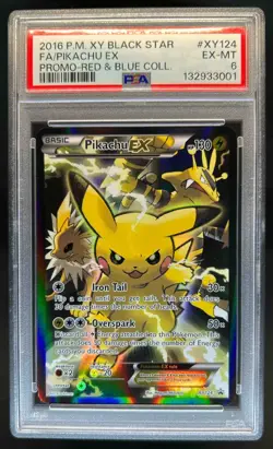 2016 Pokemon XY Black Star Promo Pikachu EX Red & Blue Full Art #XY124 PSA 6 - Image 1