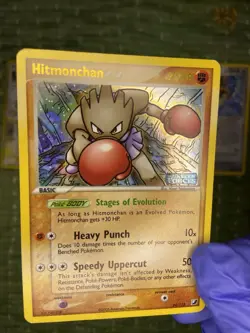 HOLO VINTAGE 2005 Pokemon EX Unseen Forces Hitmonchan #24 Heavy Play Stamped - Image 1