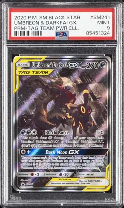 2020 POKEMON SM BLACK STAR PROMO TAG TEAM POWERS COLL UMBREON & DARKRAI GX PSA 9 - Image 1