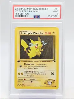 LT. SURGE'S PIKACHU 2000 POKEMON GYM HEROES 1ST EDITION 81/132 PSA 9 Q0004 - Image 1