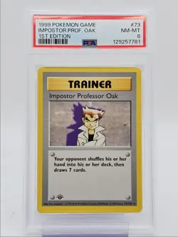 IMPOSTOR PROFESSOR OAK 1999 POKEMON GAME BASE 1ST EDITION RARE 73 PSA 8 Q0004 - Image 1