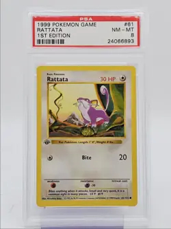 RATTATA 1999 POKEMON GAME BASE SET 1ST EDITION COMMON 61/102 PSA 8 Q0004 - Image 1
