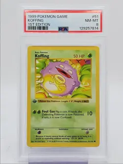 KOFFING 1999 POKEMON GAME BASE SET 1ST EDITION COMMON 51/102 PSA 8 Q0004 - Image 1