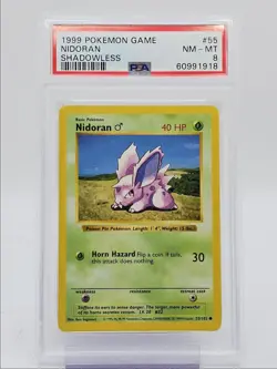 NIDORAN 1999 POKEMON GAME BASE SET SHADOWLESS COMMON 55/102 PSA 8 Q0004 - Image 1