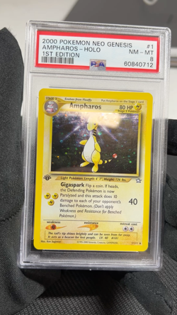 Ampharos 001/111 1st Edition Pokemon Card PSA 8 English Holo Rare Neo Genesis - Image 2