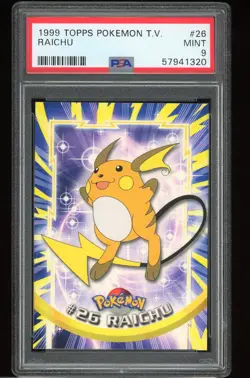 RAICHU Pokemon Topps TV Animation 1999 #26 - 1st Edition Blue Logo - PSA 9 MINT! - Image 1