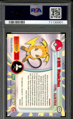 1999 Topps Pokemon - Raichu #26 - Topps T.V. Series - Green Logo - PSA 9 Mint - Image 2