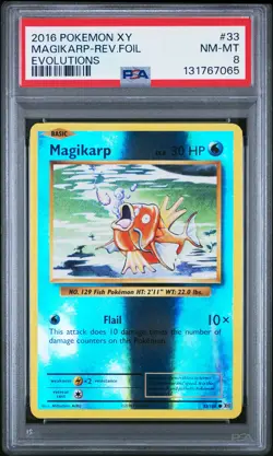 2016 POKEMON XY EVOLUTIONS #33 MAGIKARP-REVERSE FOIL PSA 8 - Image 1